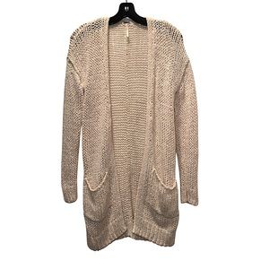 FREE PEOPLE - Cream Open Front Crochet Knit Cardigan